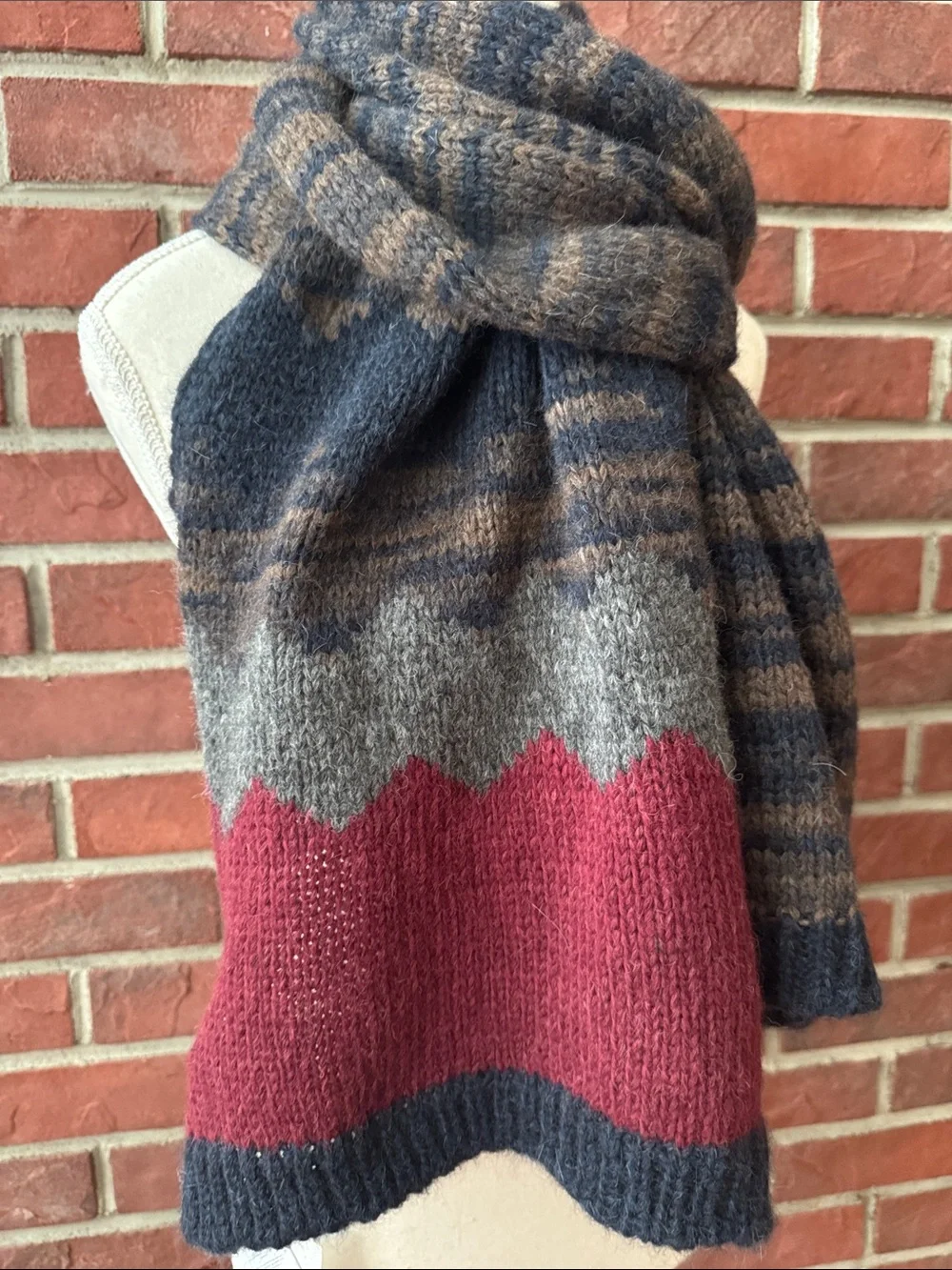 INVERNI Luxurious Baby Alpaca Blend Striped Knit Scarf 14”x68”Made in Italy NWT